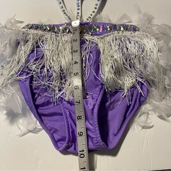 Glamour solo dance costume custom 2 piece lavender rhinestone feather sassy LC - Picture 11 of 15